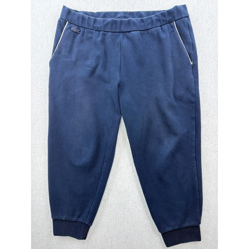 Lacoste Navy Blue Cropped Jogger Sweatpants Women Large Tapered Leg Athleisure